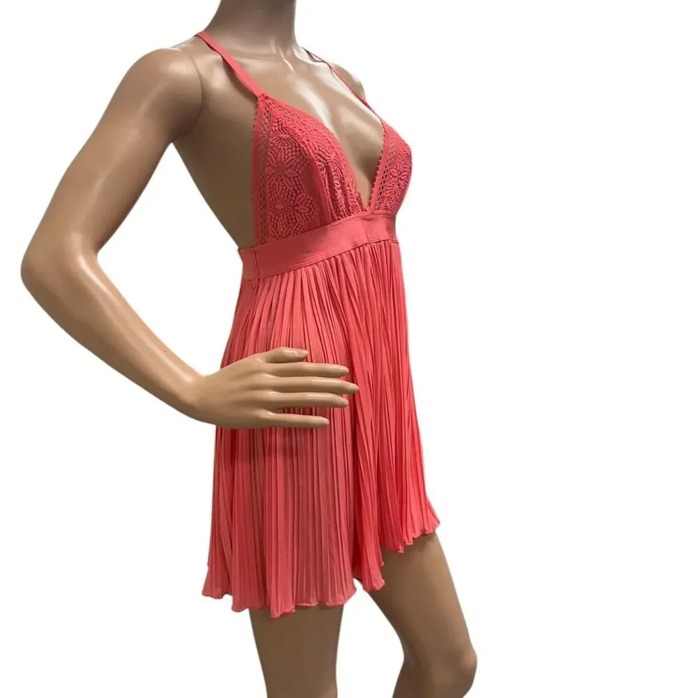 SEDUCTIVEWEAR BY CINEMA ETOILE Lace Cup & Pleated Babydoll Pink Chemise Sz M